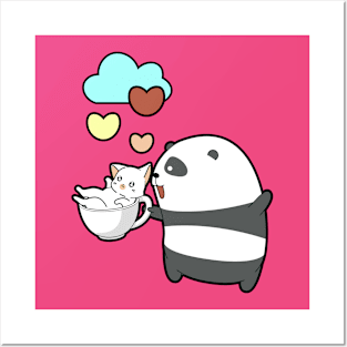 Cute Panda Cup Kitty Time Posters and Art